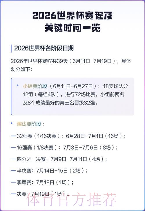 2026世界杯完整赛事时间安排表 2026世界杯完整赛事时间安排表