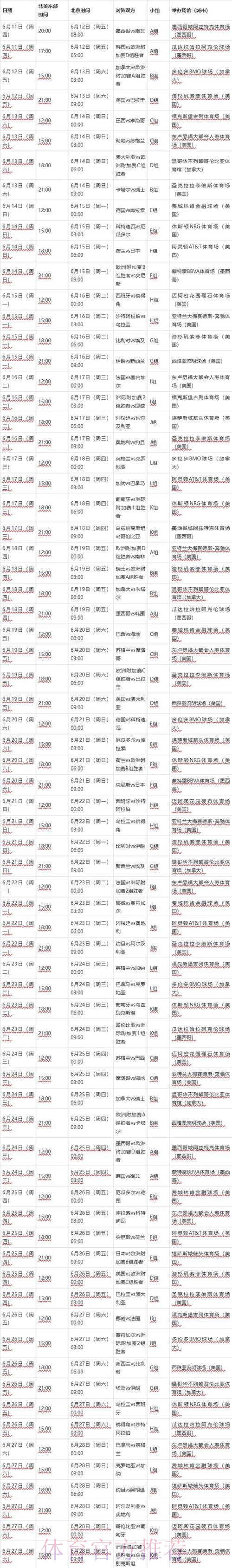 2026世界杯完整赛事时间安排表 2026世界杯完整赛事时间安排表